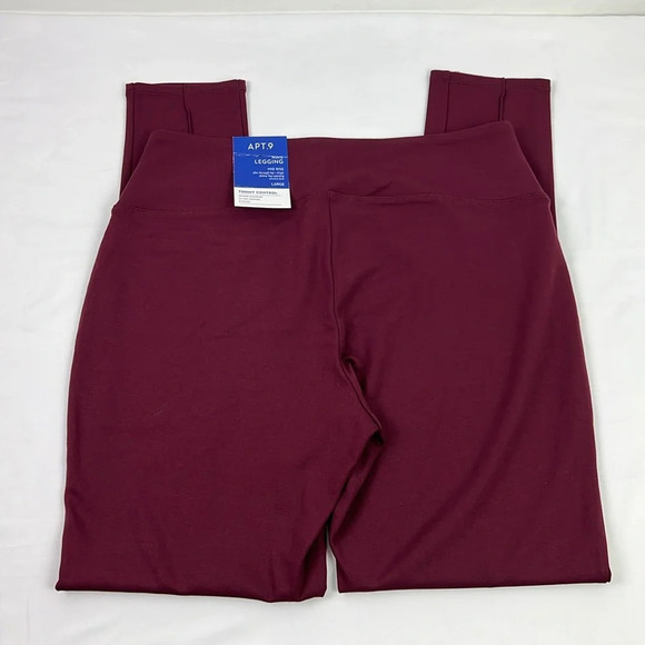 Apt.9 New Women’s L Burgundy Mid Rise Stretch Knit Front Seam Stitching Pant - Picture 3 of 10